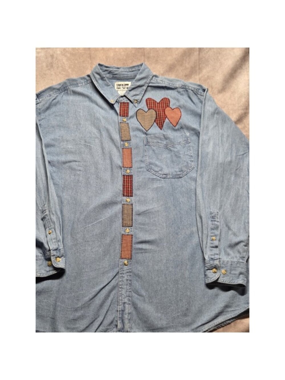 Denim Size XL Button Shirt VTG Y2K 90's Patchwork 100% Cotton Cottagecore Gramma